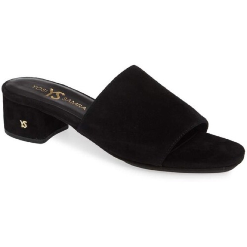 Yosi Samra Drea slide sandals suede black 8 low heel